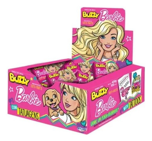 Chiclete Buzzy Barbie Tutti-frutti Tatuagem Riclan 400g