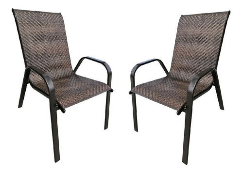 Silla Sillon Jardin Exterior Apilable Acero Simil Mimbre X 2