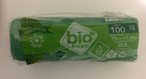 Saco De Lixo Biodegradavel - Verde - 100l - 120unid Biobags