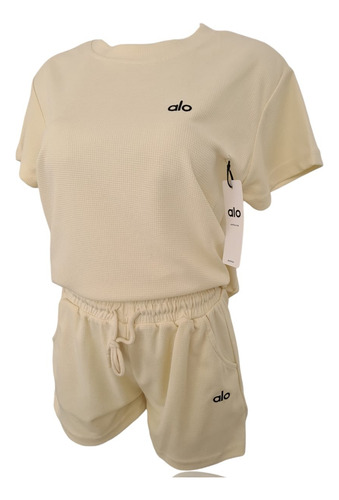 Conjunto Deportivo Short + Blusa Oversize Comodo Y Ligero Beige Lisa Unitalla