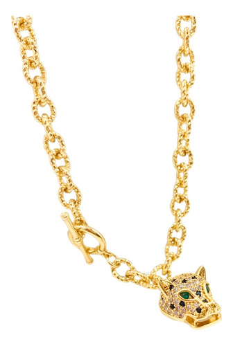 Collar Cabeza Leopardo Enchapado En Oro, Eslabones/cierre Ot