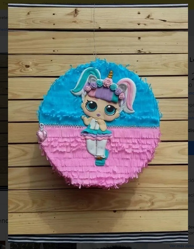 Piñata Cumpleaños Tematica Muñecas Lol Circulo Rosa 