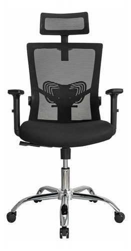 Silla Oficina Ergonómica Con Apoyo Lumbar Brazos Ajustables Color Negro