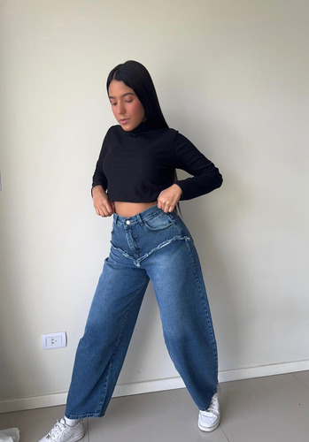 Pantalón Jean Baggy Azul Con Diseño Carlata