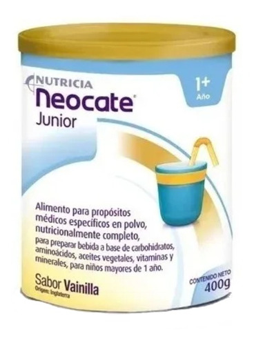Leche de fórmula en polvo sin TACC Nutricia Neocate Junior sabor vainilla en lata de 1 de 400g - 12 meses a 10 años
