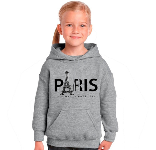 Imagen 3 de 6 de Buzo Capucha Gris Paris Paises Ciudades Hombre Mujer Niños
