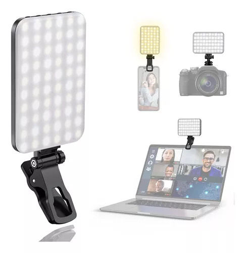 Luz para selfie para iPhone, luz de teléfono con clip en 60 LED Selfie  Iphone luz portátil con 3 modos de luz, luz de video recargable de 2000 mAh