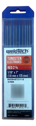 Electrodo Tungsteno Rojo 2% 1/16