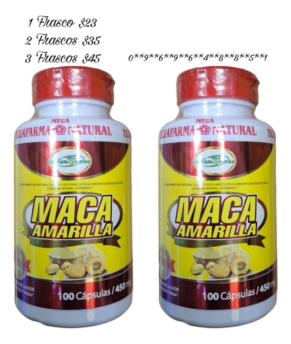 Maca Amarilla Peruana Capsulas 2 Frascos Promocion 