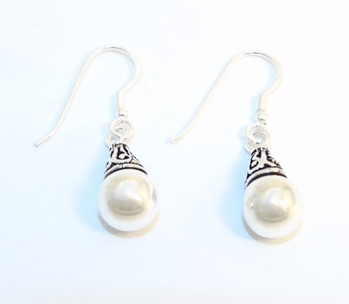 Imagen 4 de 9 de Conjunto Dije Bola Plata 925 Bali Cadena + Aros Colgantes