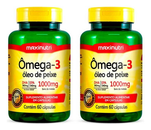 Kit 02 Ômega3 Óleo De Peixe 60 Capsulas 1000mg Maxinutri Sabor Sem Sabor