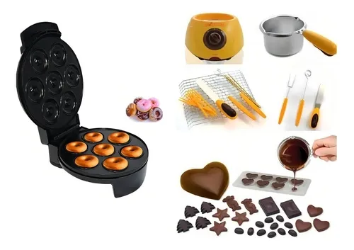 comprar Maquina Donuts Maquina Para Hacer Donas + Fondue Chocolate Color Negro y Amarillo