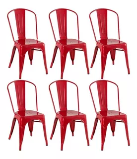 6 Cadeiras Iron Tolix Aço Metal Industrial Vintage Cores Cor da estrutura da cadeira Vermelho