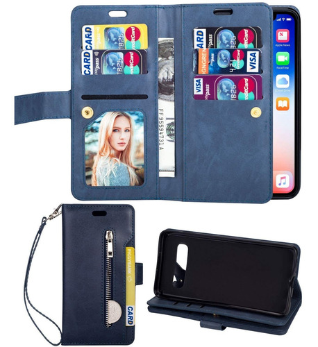 Funda Azul Tipo Billetera Para Galaxy S10 Plus