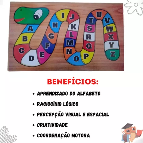 Quebra-Cabeça 26 Peças Cobra Aprendendo o Alfabeto Brinquedo Educativo de  Madeira Brinquedos Educativos Bambalalão Brinquedos Educativos