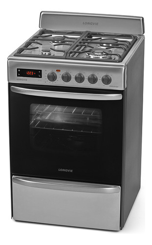 Cocina Longvie Eurodesign 21601X a gas/eléctrica 4 hornallas  acero inoxidable 220V puerta con visor 66.5L