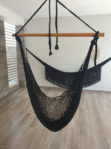 Silla Hamaca Negra, Hilo Grueso Nylon Con Par De Extensiones