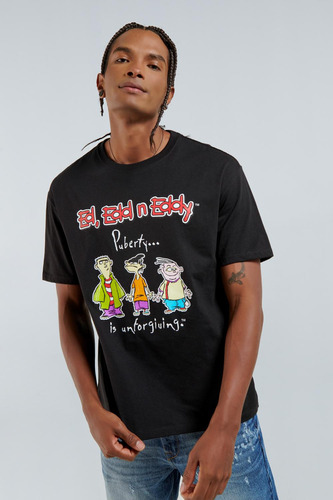 Camiseta Negra Con Estampado De Ed, Edd & Eddy Y Cuello Redo