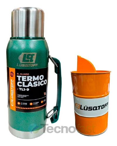 Termo Acero Inox 1 Litro Lusqtoff Verde Frio Calor + Yerbera