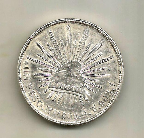 Moneda Antigua Un Peso Porfirista Mexico  1908 G.v.