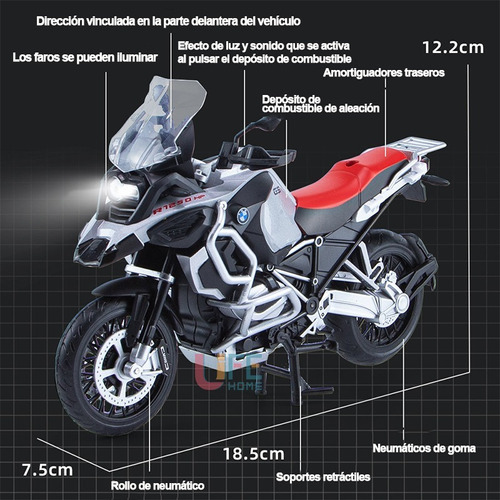 1/12 R1250gs Miniatura Modelo Moto Con Luz Y Sonido Base Color Rojo