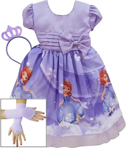 Fantasia Vestido Festa Luxo Princesa Sofia Infantil com Coroa e Luvas 3008  : : Brinquedos e Jogos