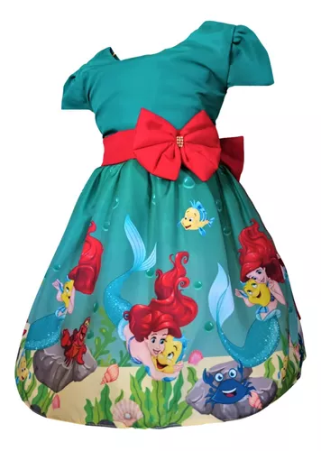 Vestido Roupa Festa Fantasia Infantil Tematico Sereia Ariel