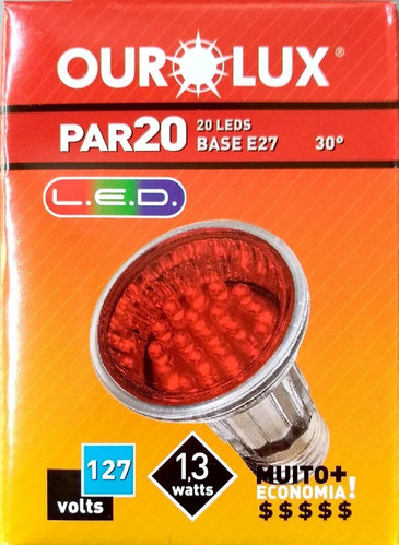 Lampada Par 20 Led 1,3w 127v Ourolux Cor Da Luz Vermelho