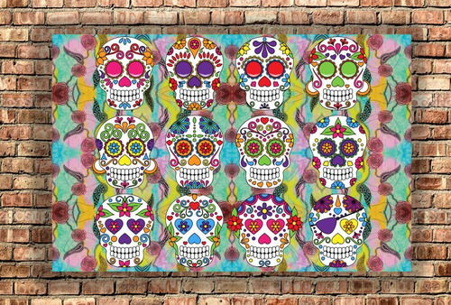 Vinilo Decorativo 60x90cm Calavera Colores Mexico Muerte M7