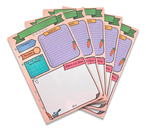 Hojas A5 Para Carpeta Decoradas Recetas De Cocina