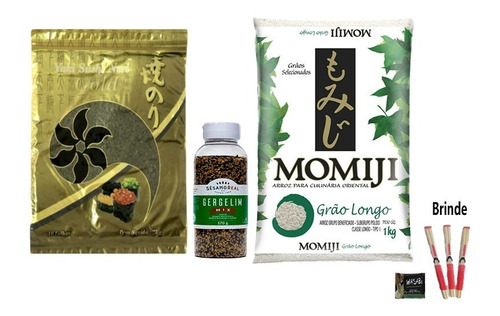 Kit Sushi 3 Itens Arroz Momiji Nori Gergelim - T. Foods