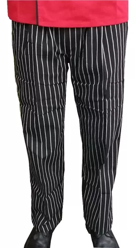 Pantalón Cocina Chef Listado Rayado Negro Gabardina Unisex