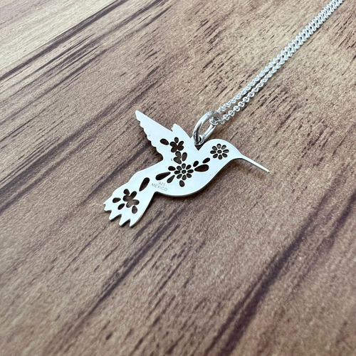 Imagen 6 de 10 de Collar De Colibrí De Plata 925 Con Flores Agálea Mujer 45 Cm