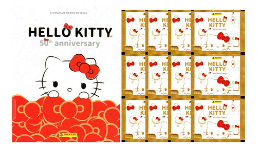 Álbum Hello Kitty 50th Anniversary Panini branco capa mole + 20 pacotes de figurinhas