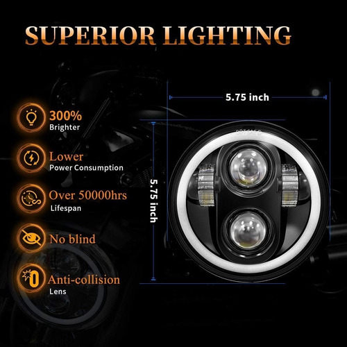 Faro Led Harley 5 3/4 Led Drl Ojos De Angel 5.75'' Moto