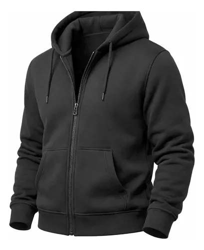 Moletom masculino Hugo Jobs na cor preta com zíper frontal e capuz em ângulo lateral