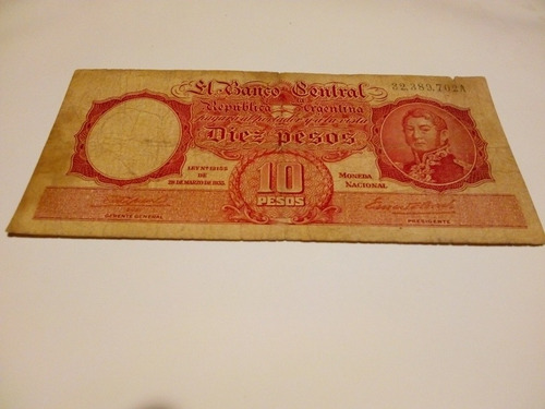 Billete Moneda Nacional Diez Pesos, Firmas Rojas