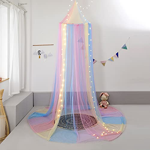 Dosel Malla Protectora De Cama Arcoiris Con Luces Para Niña