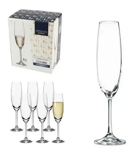 Jogo 6 Taças De Champagne Bohemia Cristal Titanium 220ml Transparente