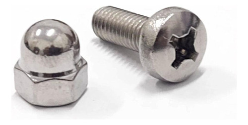 Kit Porca Calota E Parafuso M6x16 Em Inox 304 Polido 30 Pcs