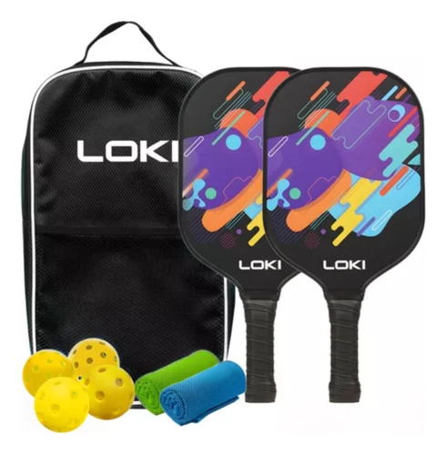 Set Pickleball Loki 2paletas Fibra De Carbon +pelota Estuche