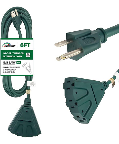 Cable De Extensión Para Exteriores De 6 Pies Con 3 Tomas De 