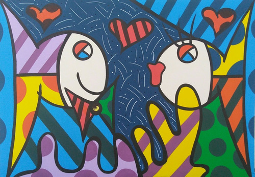 Quadro Decorativo Romero Britto Óleo Sobre Tela Peixes 