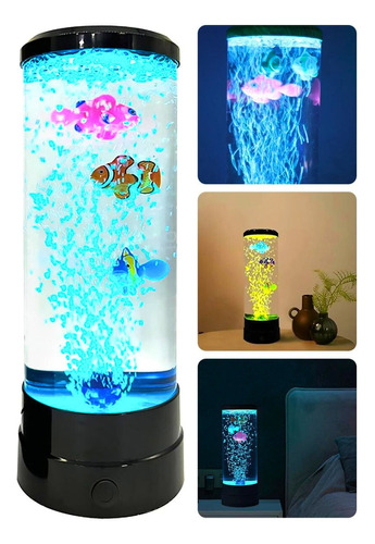 Lámpara De Lava Tipo Pecera Luces Led Con Peces Adorno