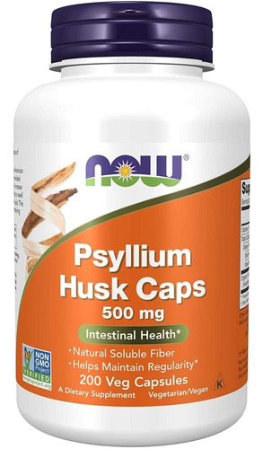 Cascas dietéticas de fibra de casca de psyllium da Now Foods 500 mg 200 vegetais, cápsulas sem sabor