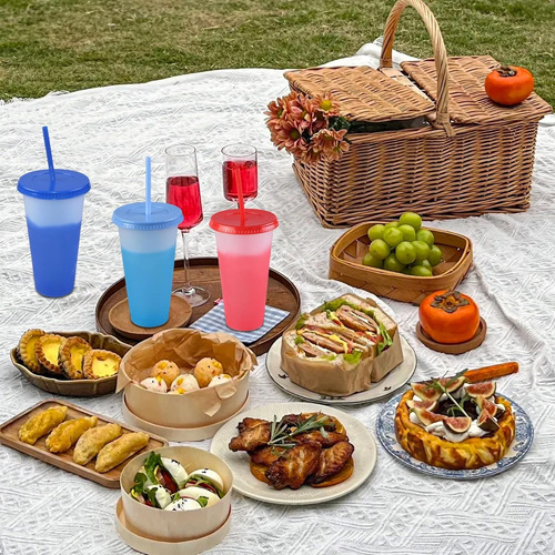 10 Vasos Magicos Color Reutilizable 710ml Copa+tapa Y Popote