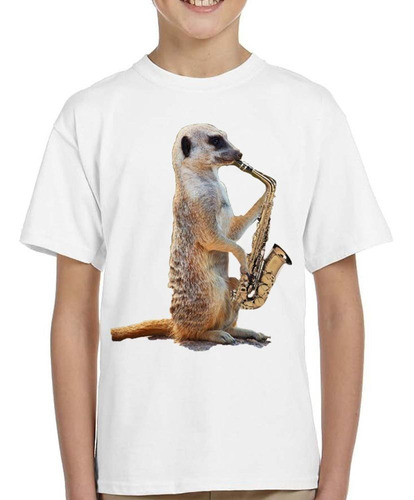 Remera De Niño Meerkat Suricato Saxofon Meme Diseño