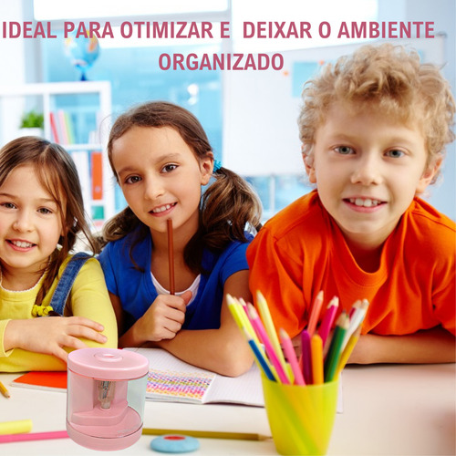 Apontador Lápis Elétrico Automático Crianças Escolar A Pilha Rosa