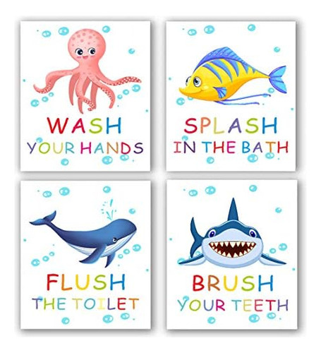 4 Set Funny Colorful Bathroom Animal Ocean Life Quote A..