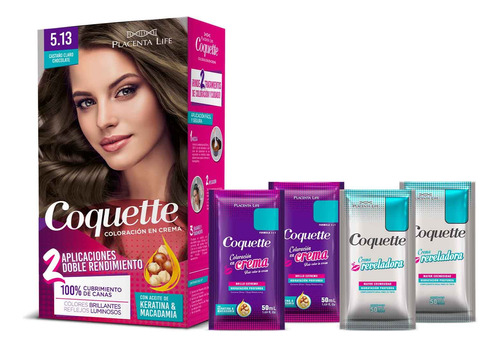 Coquette Tinte 5.13 Castaño Claro Chocolate Kit 2 Aplic.